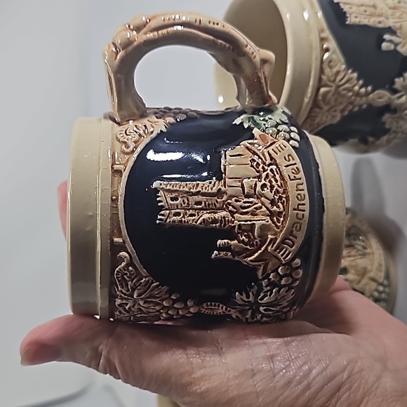 Vintage German Stoneware Castle of Rhine Drachenfels Mugs. Set of 4 - Picture 8 of 11